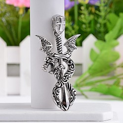 Antique Silver Dragon 304 Stainless Steel Big Pendants, Antique Silver, 62.5x36.5x6mm, Hole: 9x5.5mm