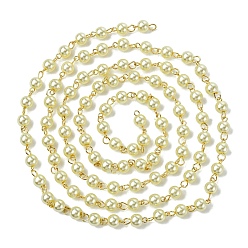 Lemon Chiffon Handmade Round Glass Pearl Beads Chains for Necklaces Bracelets Making, with Golden Iron Eye Pin, Unwelded, Lemon Chiffon, 39.3 inch, Bead: 6mm