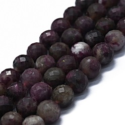 Tourmaline Natural Plum Blossom Tourmaline Beads Strands, Faceted(64 Facets), Round, 7mm, Hole: 0.8mm, about 58~59pcs/strand, 15.35 inch(39cm)