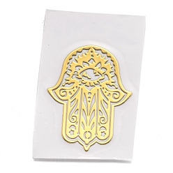 Golden Self Adhesive Brass Stickers, Scrapbooking Stickers, for Epoxy Resin Crafts, Hamsa Hand/Hand of Fatima/Hand of Miriam, Golden, 3.05x2.3x0.05cm