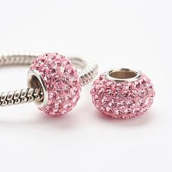 223_Rose Clair  Perles européennes de cristal autrichien, Perles avec un grand trou   , 925 noyau en argent sterling, rondelle, 223 _light rose, 11~12x7.5mm, Trou: 4.5mm