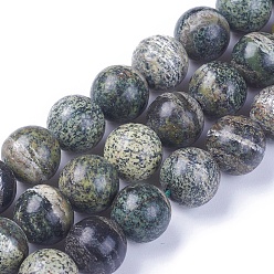 Jaspe Zébré Brins de perles de jaspe vert zèbre naturel, ronde, 10.5~11mm, Trou: 1.2mm, Environ 37~38 pcs/chapelet, 15.1~15.5 pouce (38.5~39.5 cm)