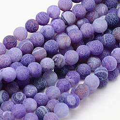 Dark Violet Natural Weathered Agate Beads Strands, Dyed, Frosted, Round, Dark Violet, 8mm, Hole: 1mm, about 46pcs/strand, 14~15 inch