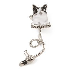 Platino Aleación con broche de diamantes de imitación, pin de esmalte de gato, Platino, 41x24x12 mm