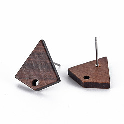 Coconut Brown Walnut Wood Stud Earring Findings, with 304 Stainless Steel Pin, Kite, Coconut Brown, 16x15.5mm, Hole: 1.6mm, Pin: 0.6mm