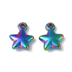 Rainbow Color Ion Plating(IP) 304 Stainless Steel Charms, Star Charm, Rainbow Color, 10.5x8x3mm, Hole: 1mm