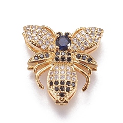Golden Brass Micro Pave Cubic Zirconia Slide Charms, Insect, Colorful, Golden, 20.5x20.5x6.5mm, Hole: 2x10mm