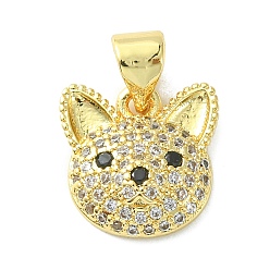 Real 18K Gold Plated Brass Micro Pave Cubic Zirconia Charms, Dog Head Charm, Real 18K Gold Plated, 12x11.5x3.8mm, Hole: 4.5x3.5mm