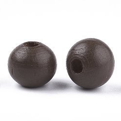 Coconut Brown Painted Natural Wood Beads, Round, Coconut Brown, 10x8.5~9mm, Hole: 2~3mm
