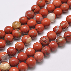 Rouge Rouge naturel perles de jaspe brins, ronde, classe ab, rouge, 4mm, Trou: 1mm, Environ 95 pcs/chapelet, 15.5 pouce