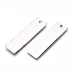 Color de Acero Inoxidable 201 colgantes de acero inoxidable, estampar etiqueta en blanco, Rectángulo, color acero inoxidable, 45x13x1 mm, agujero: 2 mm