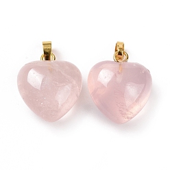 Quartz Rose Naturel a augmenté pendentifs en quartz, avec les accessoires en laiton de tonalité d'or, charme coeur, 18x15~15.5x6~8mm, Trou: 6x3mm