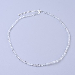 Autres Quartzs Colliers de perles de topaze blanche naturelle, avec fermoirs mousquetons en laiton  , perles rondes à facettes, 16.5 pouces ~ 16.7 pouces (42~42.5 cm) x3~3.5 mm