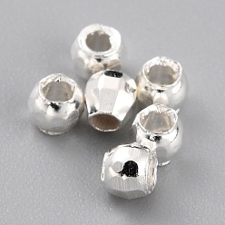 925 Sterling Silver Plated Brass Spacer Beads, Long-Lasting Plated, Faceted Round, 925 Sterling Silver Plated, 2.5x2.2mm, Hole: 1mm