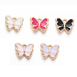 Mixed Color Light Gold Plated Alloy Charms, with Enamel, Butterfly, Mixed Color, 10.5x12.5x2.5mm, Hole: 2mm