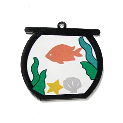 Fish Acrylic Pendants, Aquarium, Fish, 35x37x2mm, Hole: 1.6mm