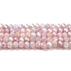 Pink Faceted Electroplated Glass Beads Strands, AB Color Plated, Rondelle, Pink, 4x3mm, Hole: 0.9mm, about 112pcs/strand, 16.14''(41cm)