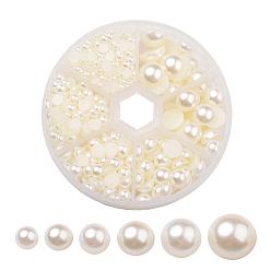 Beige 1 box abs cabochons en plastique imitation dôme perle, demi-tour, beige, 4~12x2~6 mm, sur 690 pcs / boîte