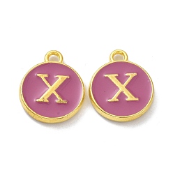 Letter X Golden Plated Alloy Enamel Charms, Cadmium Free & Lead Free, Enamelled Sequins, Flamingo, Flat Round with Letter, Letter.X, 14x12x2mm, Hole: 1.4mm