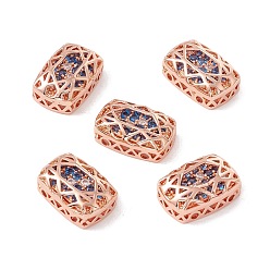 Dodger Blue Eco-friendly Brass Micro Pave Cubic Zirconia Multi-strand Links, Rack Plating, Cadmium Free & Lead Free, Rectangle, Rose Gold, Dodger Blue, 14x10x5mm, Hole: 1.2mm