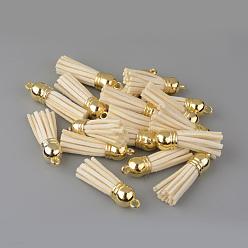 Beige Faux suède pendentif pompon décorations, avec extrémités de cordon en plastique ccb, beige, 35~37x10mm, Trou: 2.5~3mm