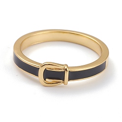 Real 18K Gold Plated Brass Enamel Finger Rings, Black, Real 18K Gold Plated, US Size 7(17.3mm)