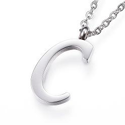 Stainless Steel Color 304 Stainless Steel Initial Pendant Necklaces, Letter C, with Cable Chains and Lobster Clasp, Stainless Steel Color, 18.11 inch(46cm)