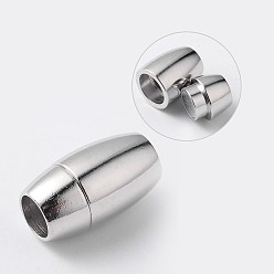 Platinum Barrel Brass Magnetic Clasps with Glue-in Ends, Cadmium Free & Nickel Free & Lead Free, Platinum, 17x9mm, Hole: 5mm