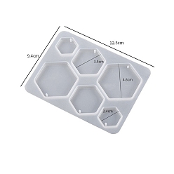 Hexagon Geometry Pendant Silicone Molds, Resin Casting Molds, For UV Resin, Epoxy Resin Jewelry Making, White, Hexagon Pattern, 94x124mm