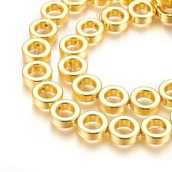 Golden Plated Electroplated Non-magnetic Synthetic Hematite Beads Strand, Long-Lasting Plated, Flat Round, Golden Plated, 12x4mm, Hole: 0.8mm, about 34pcs/strand, 16.53 inch(42cm)