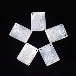 White Shell Natural White Shell Pendants, Religion, Rectangle with Virgin Mary, 15.5x11.5~12x2.5mm, Hole: 1mm