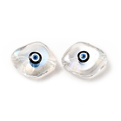 Negro Perlas de vidrio transparentes, con esmalte, ojo de caballo con patrón de mal de ojo, negro, 20x16x9.5 mm, agujero: 1.4 mm