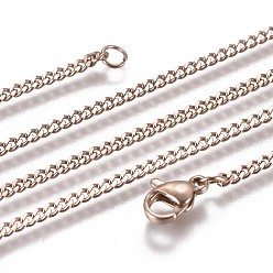 Розовое Золото Ионное покрытие (ip) 304 ожерелья-цепочки из нержавеющей стали, с застежкой омар коготь, розовое золото , 21.65 дюйм (55 см)
