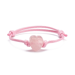 Cuarzo Rosa Pulsera de cordón trenzado de corazón de cuarzo rosa natural, pulsera de amistad ajustable para mujer, diámetro interior: 2-1/8~3 pulgada (5.4~7.6 cm)