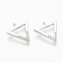Real Platinum Plated Brass Micro Pave Cubic Zirconia Charms, Triangle, Nickel Free, Real Platinum Plated, 12.5x12x1.5mm, Hole: 1mm