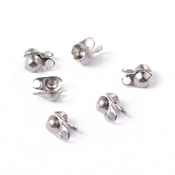 Stainless Steel Color 304 Stainless Steel Bead Tips, Calotte Ends, Clamshell Knot Cover, Smooth Surface, Stainless Steel Color, 4x2mm, Hole: 1mm
