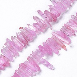 Violet Brins de perles teintes en cristal de quartz craquelé naturel, puce, violette, 13~38x3~7x4~7mm, Trou: 1mm, Environ 67~70 pcs/chapelet, 14.76~15.16'' (37.5~38.5 cm)