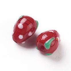 Red Strawberry Handmade Lampwork Beads, Red, 16x11mm, Hole: 2mm