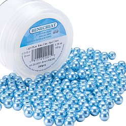 Светло-Синий Круглые бусины из экологически чистого окрашенного стекла с жемчугом, голубой, 8 мм, отверстие : 1.2~1.5 мм, Около 200 шт / коробка