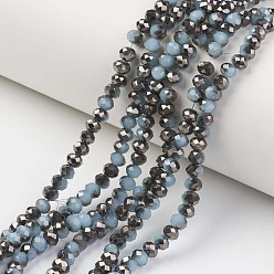 Bleu Acier Perles en verre electroplate, jade d'imitation, demi-plaqué noir, facette, rondelle, bleu acier, 6x5mm, Trou: 1mm, Environ 85~88 pcs/chapelet, 16.1~16.5 pouce (41~42 cm)