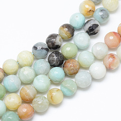 Flower Amazonite Natural Flower Amazonite Bead Strands, Faceted, Round, 6mm, Hole: 1mm, about 59~60pcs/strand, 14.9~15 inch