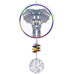 Elephant Glass Suncatchers, Pendant Decorations, Flat Round, Elephant, 325x95mm