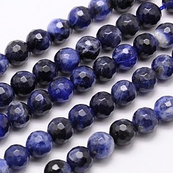 Sodalite Natural Sodalite Beads Strands, Faceted, Round, 8mm, Hole: 1mm, about 46pcs/strand, 15.75 inch