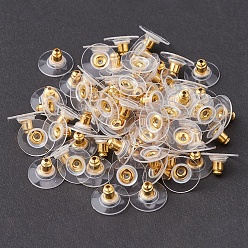 Golden Brass Bullet Clutch Earring Backs with Pad, for Stablizing Heavy Post Earrings, with Plastic Pads, Ear Nuts, Golden, 12x7mm, Hole: 1mm
