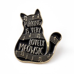 Word Cartoon Cat Enamel Pin, Light Gold Alloy Music Theme Brooch for Backpack Clothes, Word, 30x25x2mm, Pin: 1.3mm