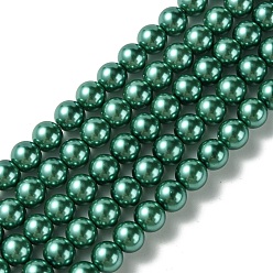 Dark Cyan Eco-Friendly Dyed  Glass Pearl Round Bead Strands, Cotton Cord Threaded, Dark Cyan, 8mm, Hole: 0.7~1.1mm, about 52pcs/strand, 15 inch