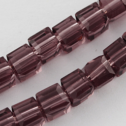 Púrpura Abalorios de vidrio, facetados, cubo, púrpura, 4x4x4 mm, agujero: 1 mm, sobre 100 unidades / cadena, 17 pulgada