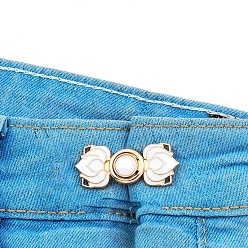 Golden Alloy Enamel Jean Buttons Pins, Waist Tightener, White Lotus, with White Resin, Closure Sewing Fasteners for Garment Accessories, Golden, 50mm