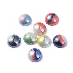 Mixed Color Opaque Glass Cabochons, Tri-color Stripe, Half Round, Mixed Color, 8x3.5mm