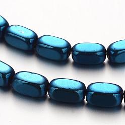 Azul Chapado Electroplate hematites sintética hebras de perlas no magnéticas, cuboides, azul chapado, 4x3x3 mm, agujero: 1 mm, sobre 90 unidades / cadena, 15.7 pulgada